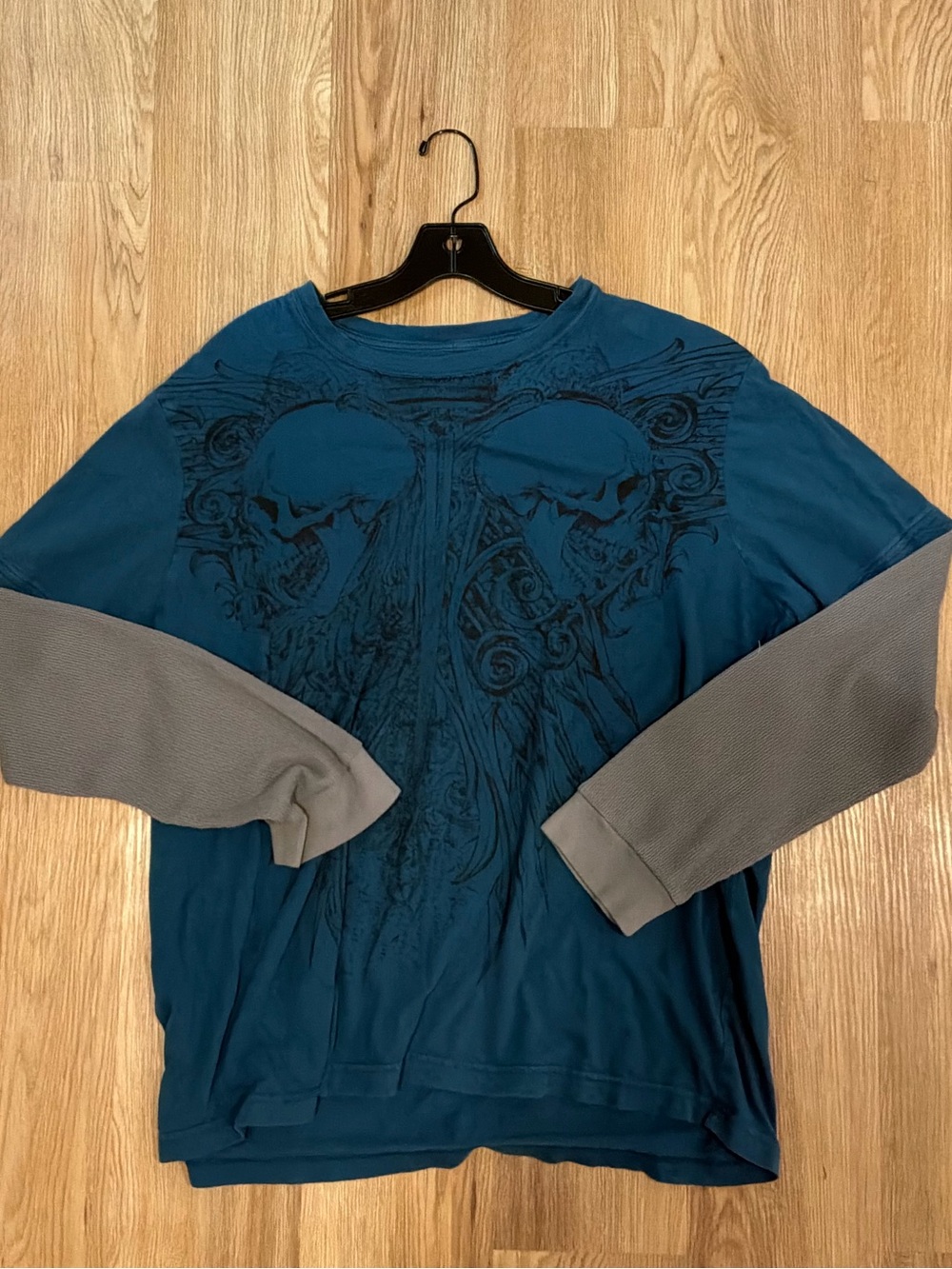 Two-Tone Teal and Gray Y2K affliction like long sleeve